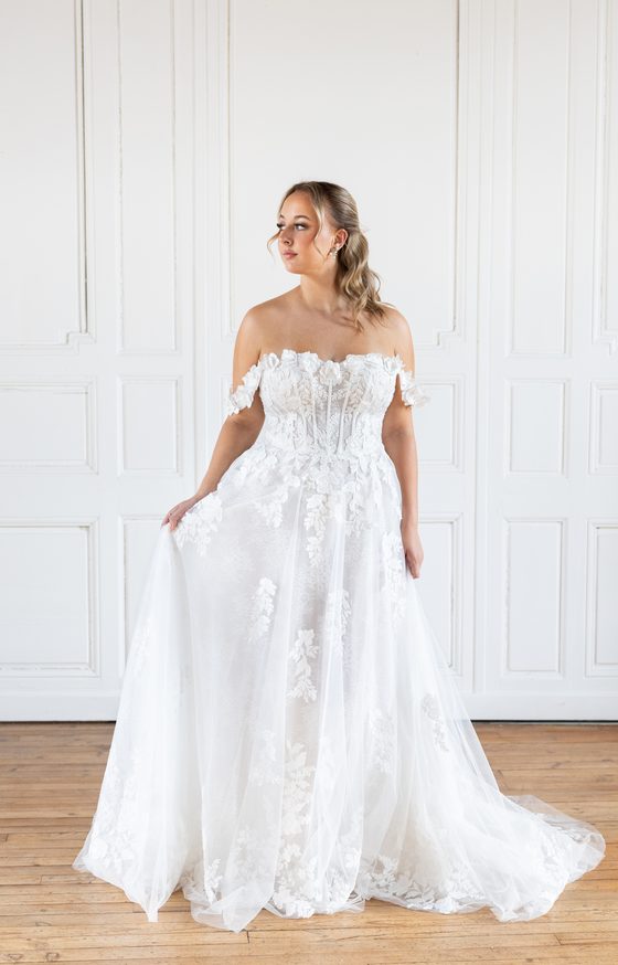 Robe de mariée Ivy, haut manchettes, doublure nude