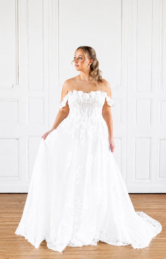 Robe de mariée Ivy, haut manchettes, doublure blanche