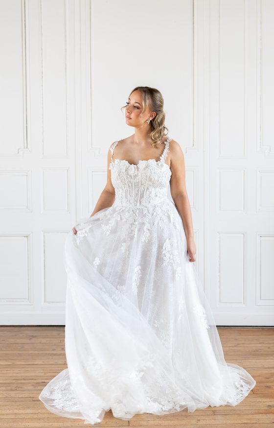 Robe de mariée Ivy, haut bretelles, doublure nude