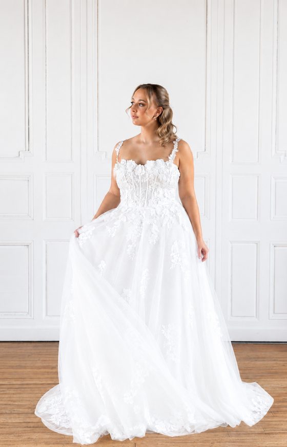 Robe de mariée Ivy, haut bretelles, doublure blanche