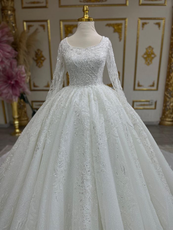 Robe princesse avec manches longues, encolure arrondie