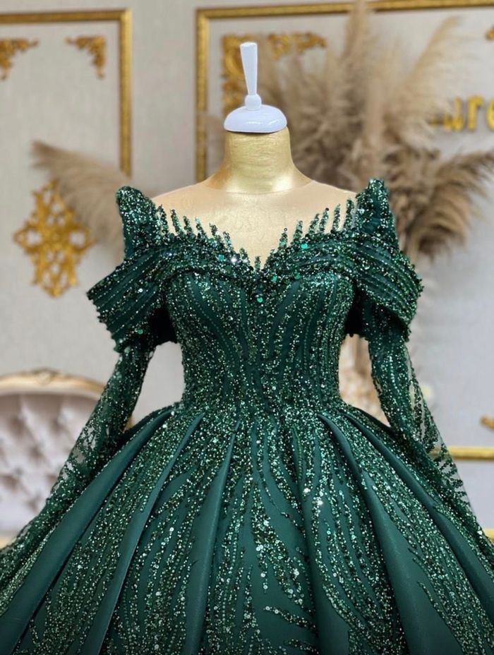 Robe de fiançailles princesse vert sapin
